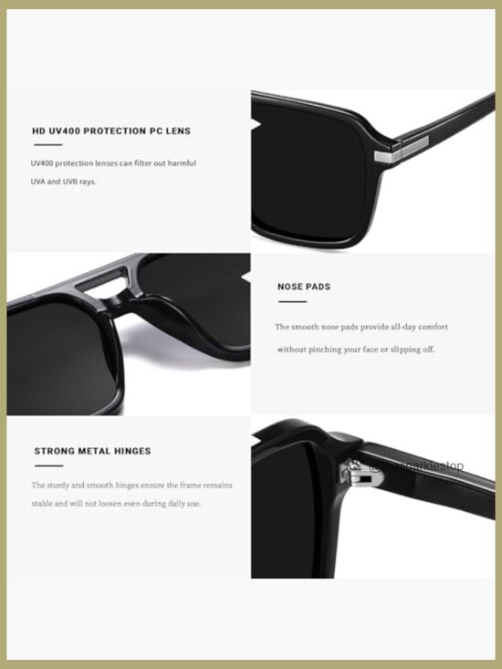 Retro Aviator Sunglasses Square Frame UV400 Lenses main image 5